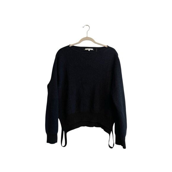 Helmut Lang Navy Wool Cashmere Sweater Size Medium Strap Hem Detail Rib Knit - Picture 2 of 9